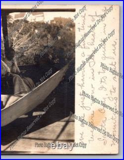 RPPC 1909 woman in hammock on porch Santa Cruz California Real Photo Postcard