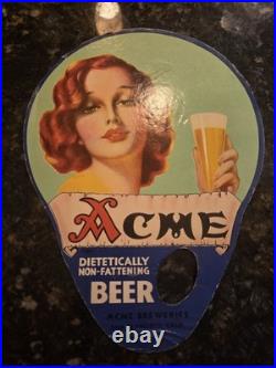 Rare 1930s Antique ACME Beer Cardboard Fan Beer Sign San Francisco, California