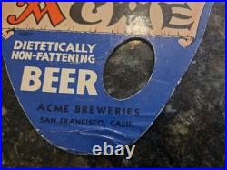 Rare 1930s Antique ACME Beer Cardboard Fan Beer Sign San Francisco, California
