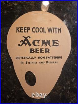 Rare 1930s Antique ACME Beer Cardboard Fan Beer Sign San Francisco, California