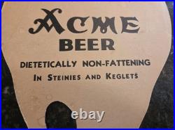 Rare 1930s Antique ACME Beer Cardboard Fan Beer Sign San Francisco, California