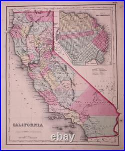Rare Antique 1857 Hand Colored Map of California San Francisco by J. H. Colton