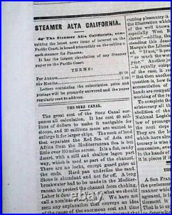 Rare Early Steamer Edition San Francisco California via Steamship 1868 Newspaper