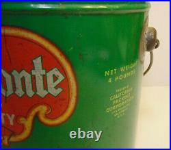Rare Large Vintage 1930s DEL MONTE COFFEE GRAPHIC COFFEE TIN 4 POUND MADE IN USA