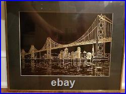 Rare Paul Van De Pol Brass Etching Of San Francisco Oakland Bay Bridge 20 x 16