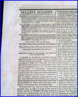 Rare STEAMER Steamship from San Francisco California 1861 Civil War Era Original