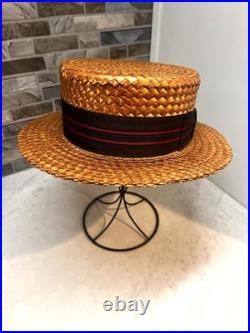 Rare Vintage Lundstrom of San Francisco California Straw Boater Hat Mens 7 1/4
