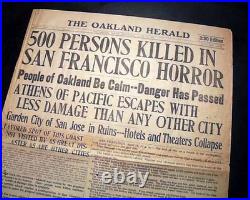 SAN FRANCISCO EARTHQUAKE California Fire Disaster 1st Report 1906 Old Newspaper