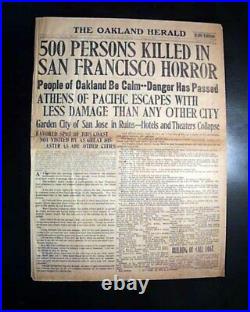 SAN FRANCISCO EARTHQUAKE California Fire Disaster 1st Report 1906 Old Newspaper