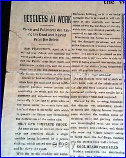 SAN FRANCISCO EARTHQUAKE California Fire Disaster 1st Report 1906 old Newspaper