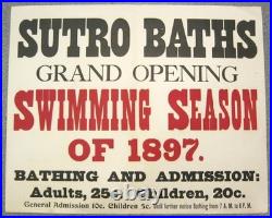 SAN FRANCISCO SUTRO BATHS1897 GRAND OPENING SWIM SEASON13x16 ORIGINAL POSTER