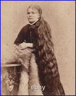 SIGNED! Rare SUPER LONG-HAIR LADY! Antique CIRCUS PHOTO! 1890s SIDESHOW FREAK