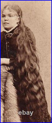 SIGNED! Rare SUPER LONG-HAIR LADY! Antique CIRCUS PHOTO! 1890s SIDESHOW FREAK