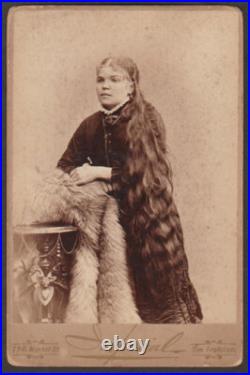 SIGNED! Rare SUPER LONG-HAIR LADY! Antique CIRCUS PHOTO! 1890s SIDESHOW FREAK