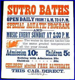 SUTRO BATHSRARE 1897 SAN FRANCISCO 17x18 ANTIQUE STREETCAR ADVERTISING POSTER