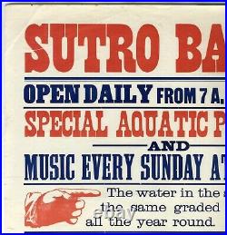 SUTRO BATHSRARE 1897 SAN FRANCISCO 17x18 ANTIQUE STREETCAR ADVERTISING POSTER