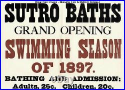 SUTRO BATHSRARE 1897 SAN FRANCISCO STREETCAR 13x17 STREETCAR ADVERTISING POSTER