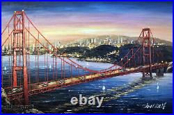 San Francisco Bay Sunrise Golden Gate Bridge 24X36 Bold Oil Painting STRETCHED