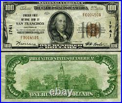 San Francisco CA-California $100 1929 T-1 National Bank Note Ch #1741 Crocker FN