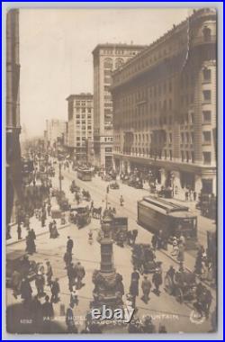 San Francisco CA, Palace Hotel Trolleys Old Cars, VTG RPPC Real Photo Postcard