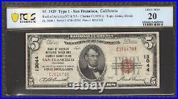 San Francisco, California 1929 Bank of America $5 Note PCGS VF 20 $148.88