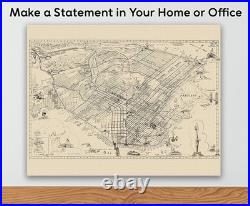 San Francisco California 1938 Vintage City Map Golden Gate Presidio Street Grid