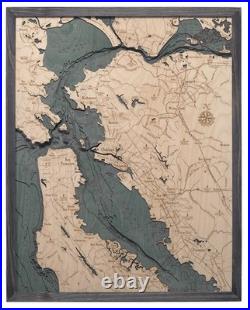San Francisco, California 3D Wood Map Laser-Cut Birch Depth Chart