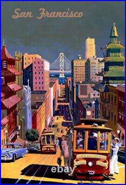 San Francisco, California Cable Cars Vintage Travel Poster