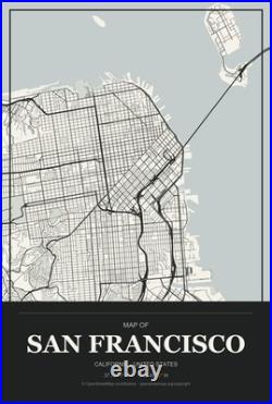 San Francisco California City Map Wall Art Weatherproof Aluminum Sign