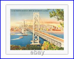 San Francisco California Oakland Bay Bridge Vintage Hand Colored Postcard 1930s