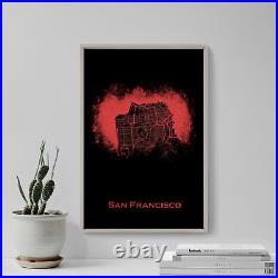 San Francisco, California, USA Map Red Splatter Art Print Poster Gift