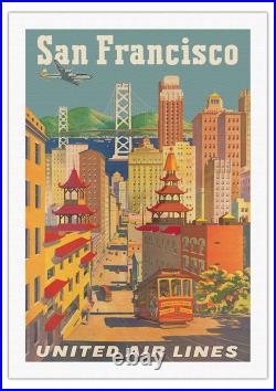 San Francisco California Vintage Airline Travel Poster by Joseph Fehér 1950s