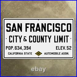 San Francisco California city county limit highway road sign 1929 21 x 12