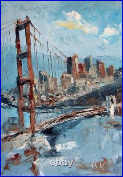 San Francisco Golden Gate Bridge 12x16 Oil painting California 100% Handmade
