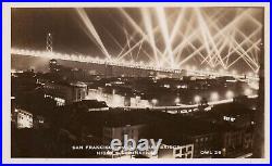 San Francisco Oakland Bay Bridge Owl 26 Night Illumination RPPC Postcard Expo