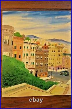 San Francisco Russian Hill neighborhood Trolley Vintage Original Painting