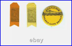 San Francisco Souvenirs Antique Set Ribbons & Pinback Bay Bridge & Golden Gate