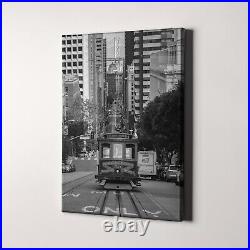 San Francisco Streetcar Black and White Vintage California Canvas Wall Art Print