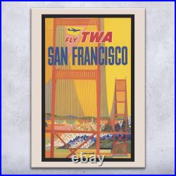 San Francisco TWA Vintage Travel Art Poster, Canvas or Framed California Decor