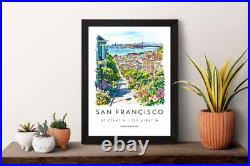 San Francisco Watercolor Poster San Francisco Travel Print California Wall Art