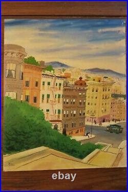 San Francisco neighborhood with Trolley Vintage Original Painting Russian Hill