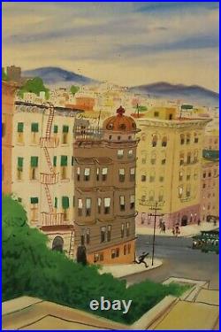 San Francisco neighborhood with Trolley Vintage Original Painting Russian Hill