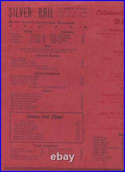 Silver Rail Restaurant 1940's Menu 974 Market Street San Francisco California