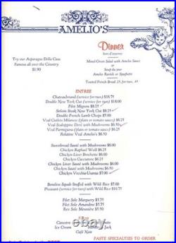 The Famous Amelio's Menu San Francisco California Joe DiMaggio Marilyn Monroe