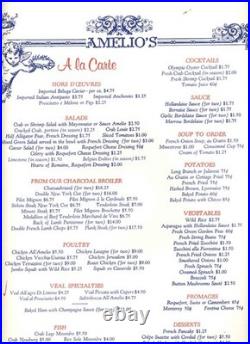 The Famous Amelio's Menu San Francisco California Joe DiMaggio Marilyn Monroe