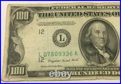 USA $100 Dollars banknote -1950 C. VG+. San Francisco, California. L07809336A