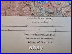 USGS 1913 San Mateo Quadrangle Geology Map San Francisco Bay California Antique