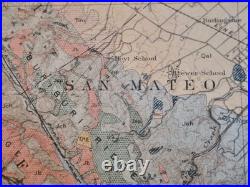 USGS 1913 San Mateo Quadrangle Geology Map San Francisco Bay California Antique