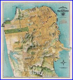 VINTAGE ART PRINT Map of San Francisco, California, 1912 August Chevalier 38x42