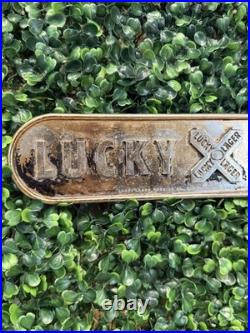VTG 1950s Lucky Lager 11.5 Metal Beer Plaque San Francisco California Bar Decor